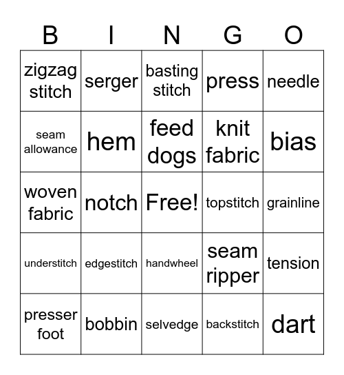 Topstitch Lingo Bingo Card