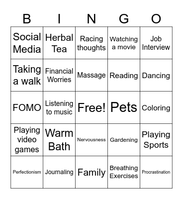 Stress Bingo Card