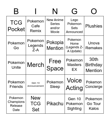 Pokemon Day 2026 Bingo Card