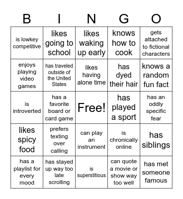 Get to Know Bingo Card