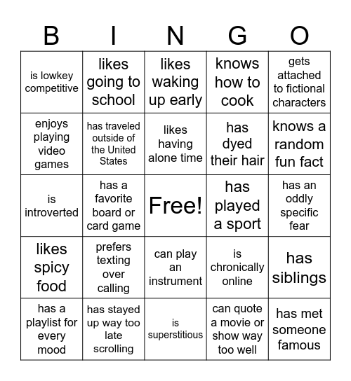 Get to Know Bingo Card