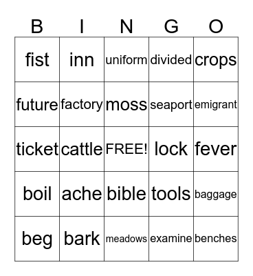 Long Way to a New Land Bingo Card