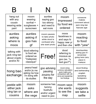 malaya Bingo Card