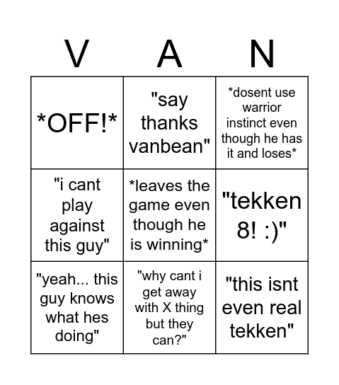 PLAYING TEKKEN WITH VAN BINGO! Bingo Card