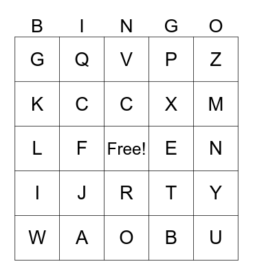 Alphabet Bingo Card