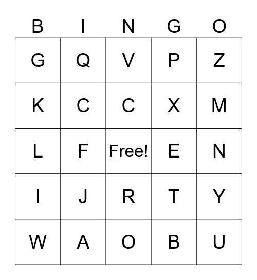 Alphabet Bingo Card