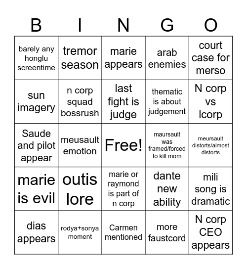 Merso Bingo Card