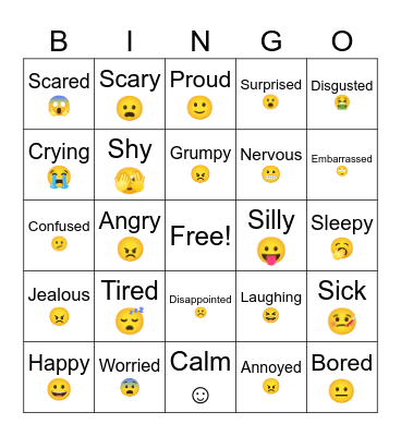 Emotions Flashcards Bingo Card
