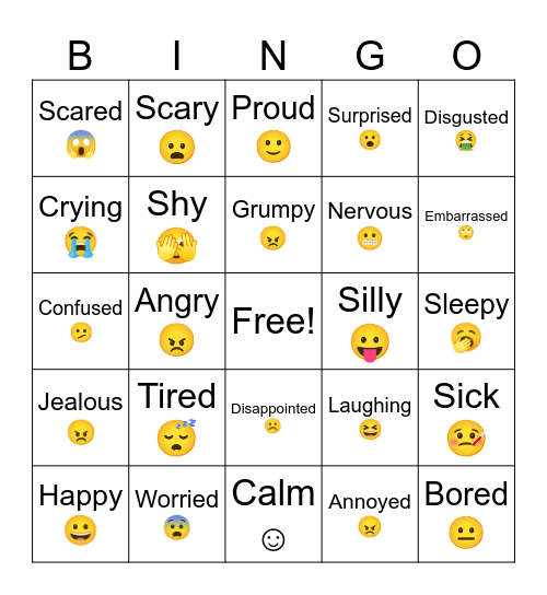 Emotions Flashcards Bingo Card