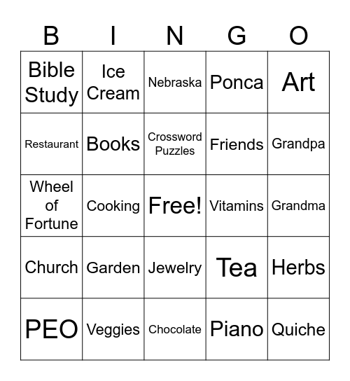 Grandma's 90th Birthday BINGO Card