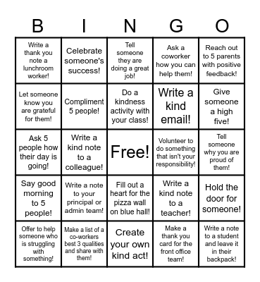 Kindness Bingo Card