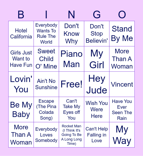 Hank Music Bingo Card
