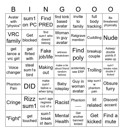 VRCHAT BINGO Card
