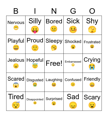 Emotions Flashcards Bingo Card