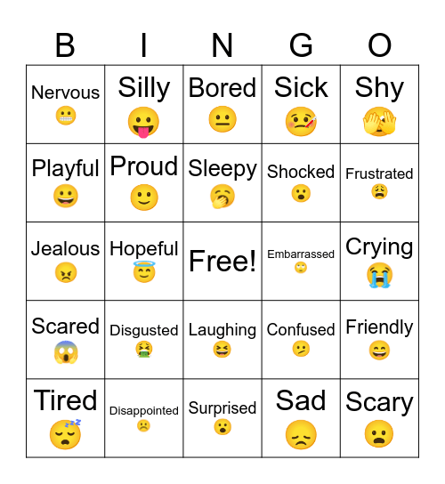Emotions Flashcards Bingo Card