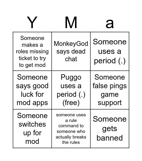 Yeeps Game mod bingo Card