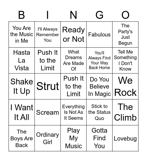 DCOM HITS Bingo Card