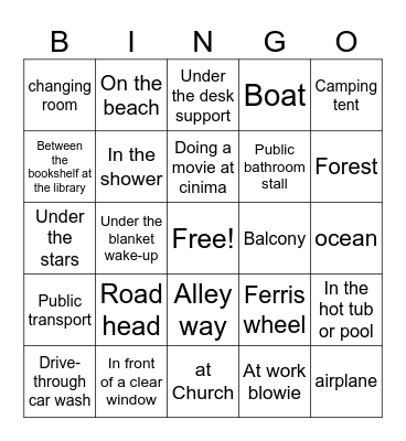 Places to give or recieve head Bingo Card