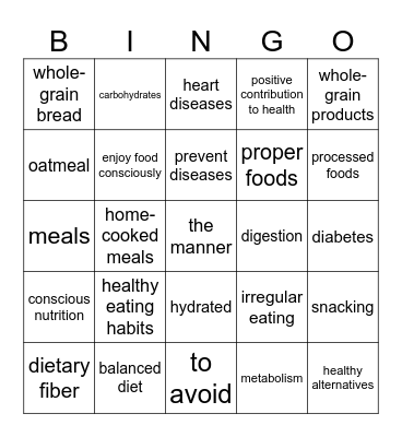 healthy eating habits Bingo Card