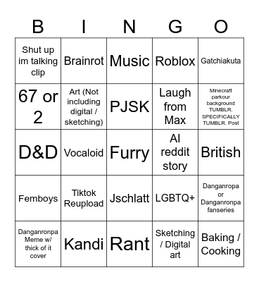 MATT YT SHORT BINGO Card