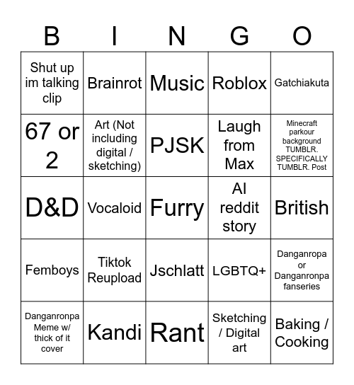 MATT YT SHORT BINGO Card