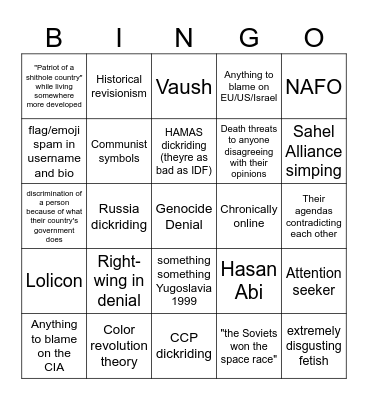 "i claim to be left-wing" Bingo Card