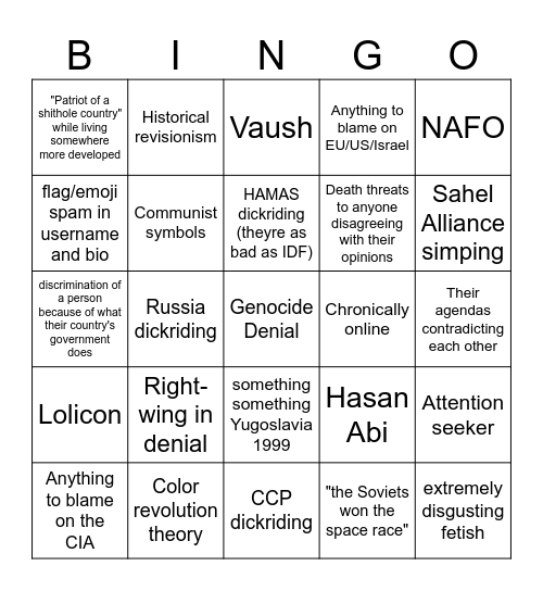 "i claim to be left-wing" Bingo Card