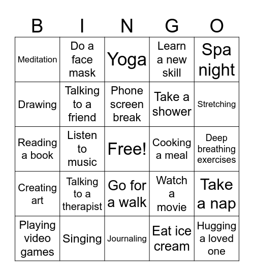 Self Care Bingo Card