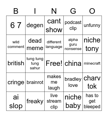 tiktok bingo Card
