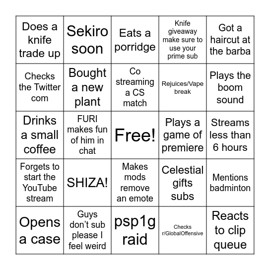 Return Stream Bingo Card