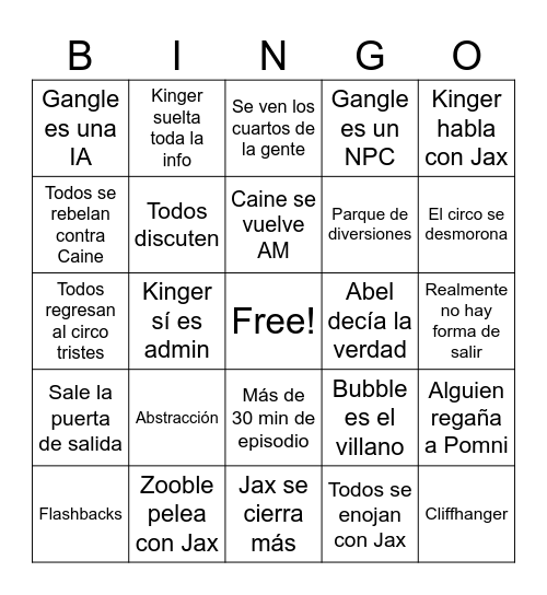 TADC Ep 8 Bingo Card