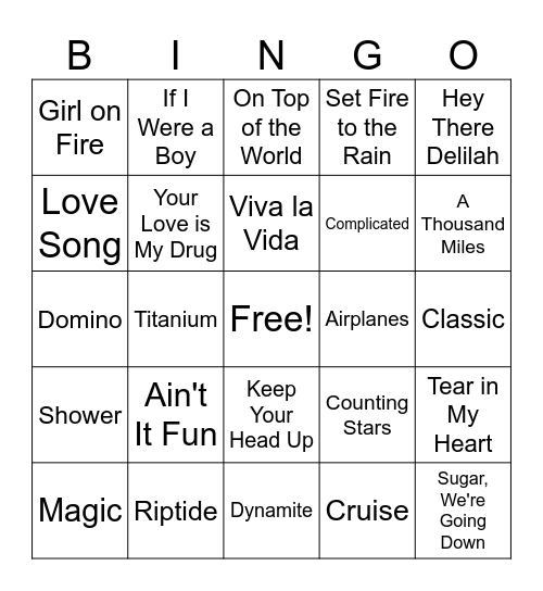 2010's Bops Bingo Card