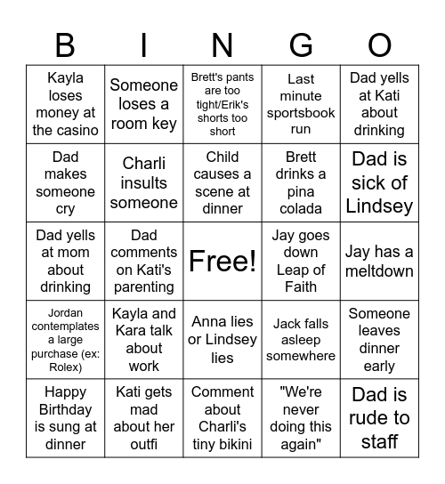 Barley Bahamas Bingo Card