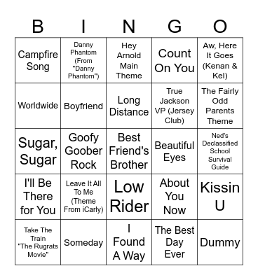 Nickelodeon Bingo Card