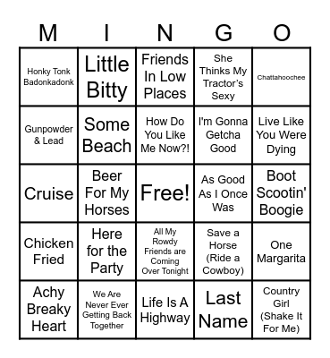 Nashville Classics Bingo Card