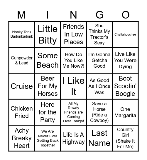 Nashville Classics Bingo Card