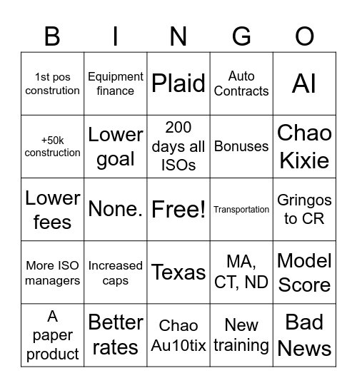 Untitled Bingo Card