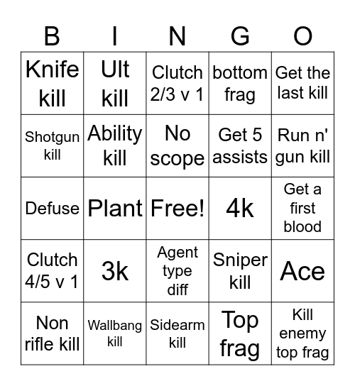 Valorant Bingo Card