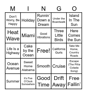 Duffy’s Beach Bash Bingo Card