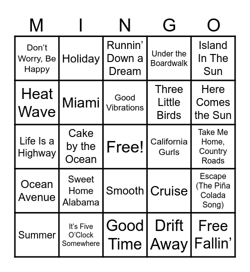 Duffy’s Beach Bash Bingo Card