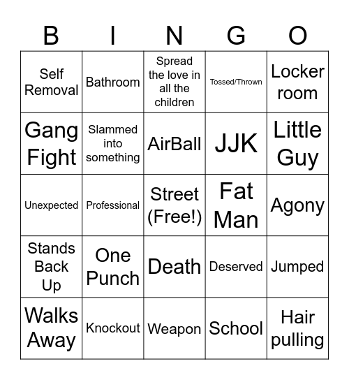Street Fight Bingo Card