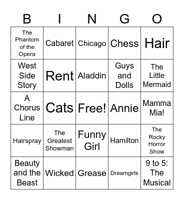 Round 5 - Musicals! Bingo Card