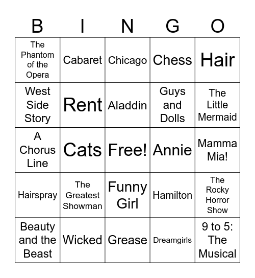 Round 5 - Musicals! Bingo Card