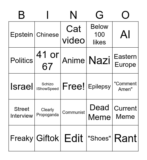 Crackhead Bingo (instragram reels) Bingo Card