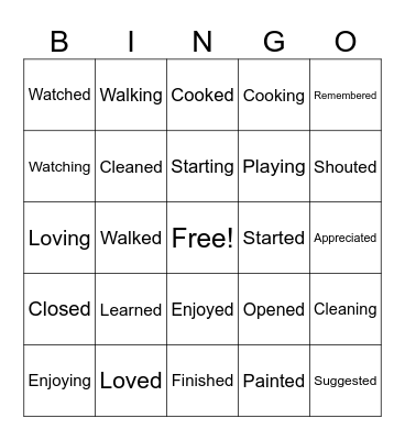 ed and ing words Bingo Card