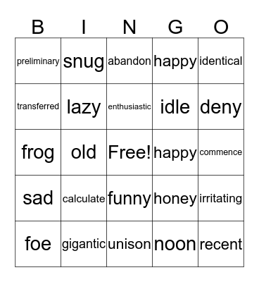 Untitled Bingo Card