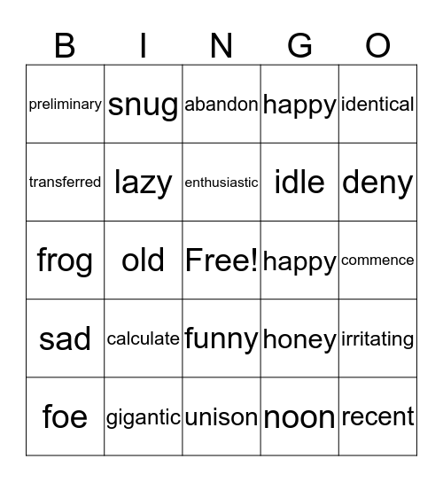 Untitled Bingo Card