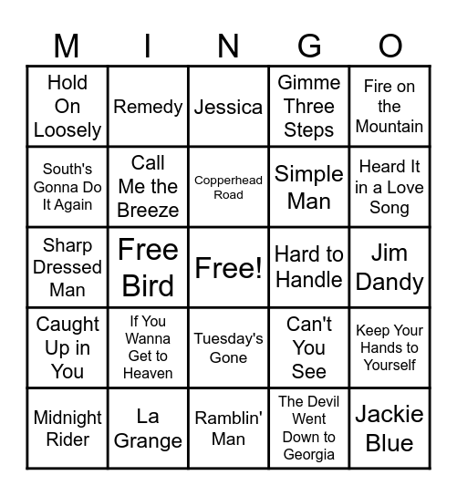 The South's Gonna Do It Again Bingo Card