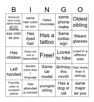 Bingo! Bingo Card