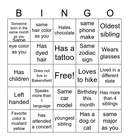 Bingo! Bingo Card